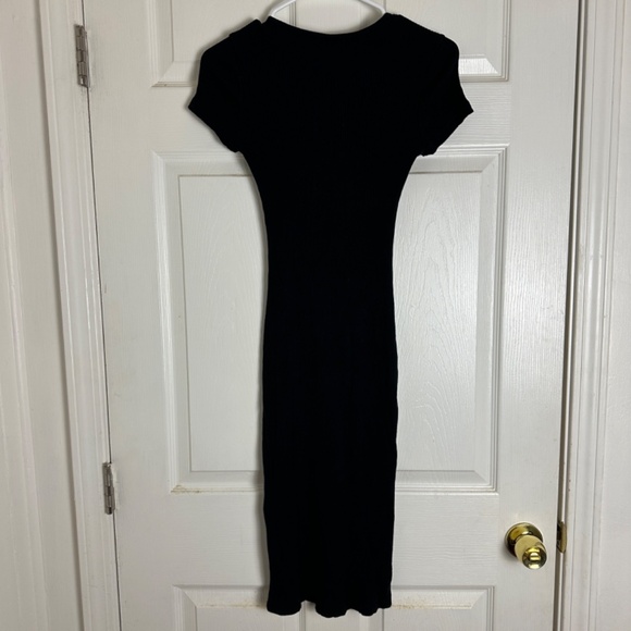 SHEIN Basics Minimalist Black Rib-Knit Slit Hem Bodycon Midi Dress Women XS - Picture 6 of 7